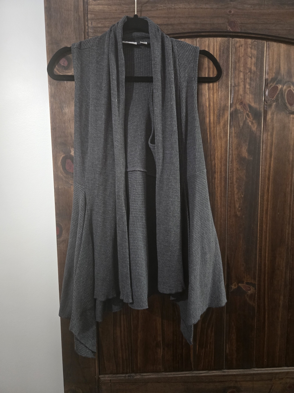 Cato Ribbed Draped Open-Front Vest - Gray